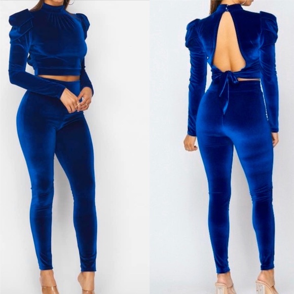 Pants - Blue Velvet 2 piece Crop top